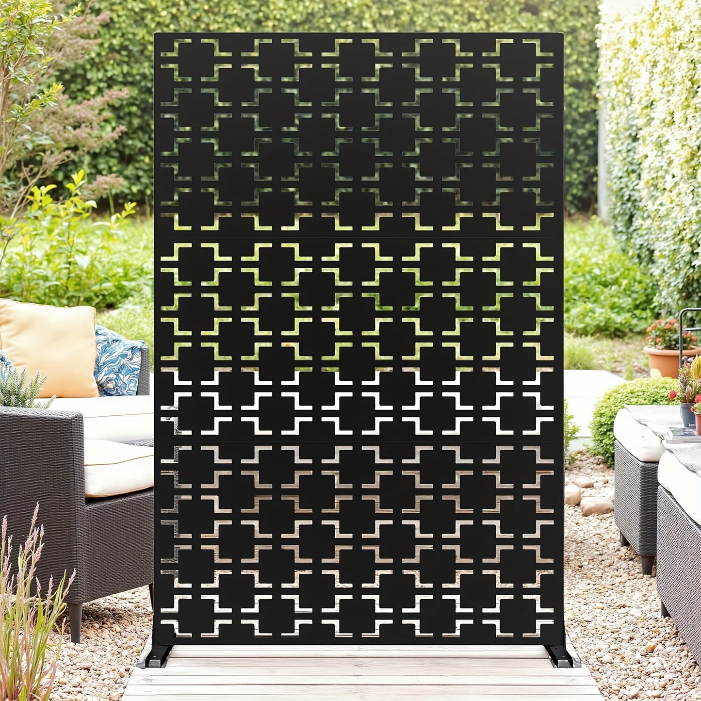 Tuinscherm – Privacyscherm – Windscherm – Balkonscherm – Schutting – Metalen Tuinscherm – 182,88 cm Hoog – 3-Paneel Vrijstaand Design