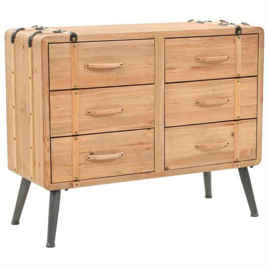 Ladekast – Opbergkast – Dressoir – Ladenkast – Kast Bruin – Massief Vurenhout – Compacte Afmetingen 91x35x73 cm