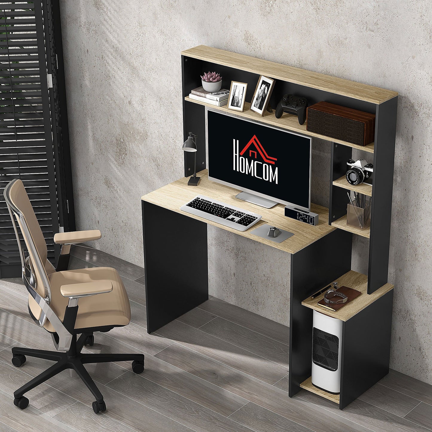 Computertafel – Bureau – Computerbureau – Bureautafel – Werkplek – 114x45x138 cm – Metaal en Spaanplaat – Met Opbergruimte