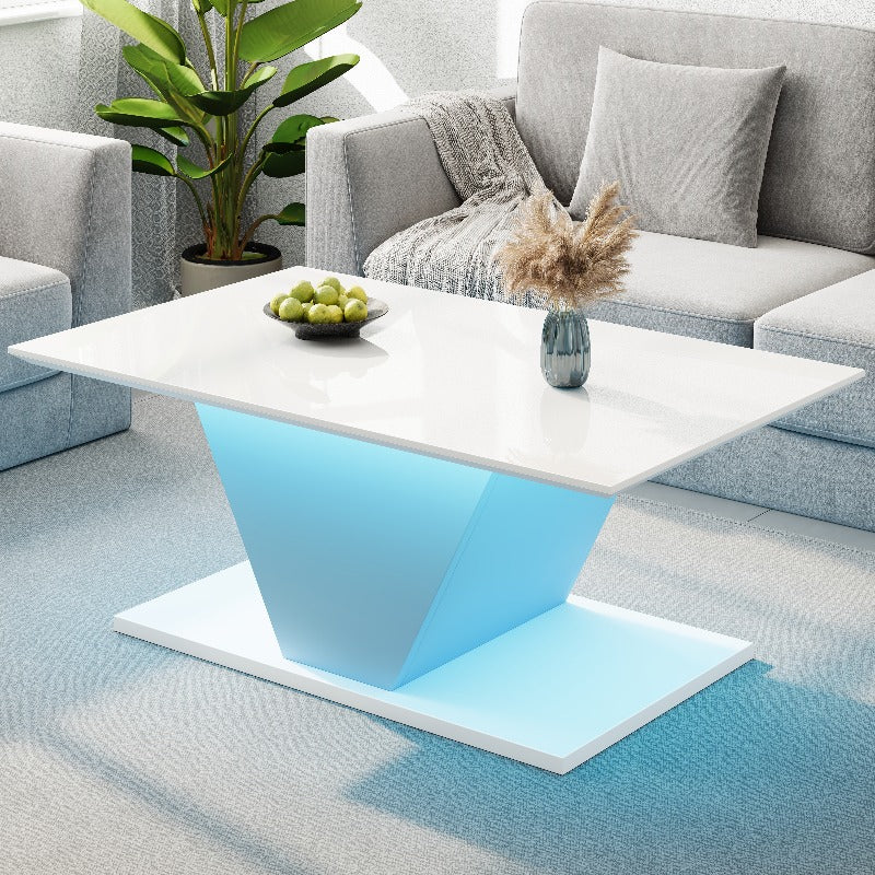 Witte Salontafel – Koffietafel – Sofa Tafel – Center Tafel – Bijzettafel – Hoogglans Afwerking – V-Vorm Design – Compact 100x50x46 cm – Geen Montage