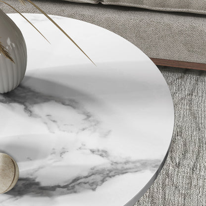 Bijzettafel – Bijzettafels – Salontafel – Nachtkastje – Side Table – Set Van 2 Ronde Tafels – Marmer-Look Tafelblad – Open Opbergruimte Met Metaal Frame