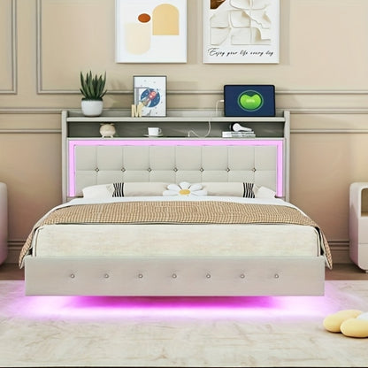 Bedframe – Bed – Tweepersoonsbed – Platformbed – Opbergbed – Modern Minimalistisch Bamboe – Ruimtebesparend – Geen Montage – Beige