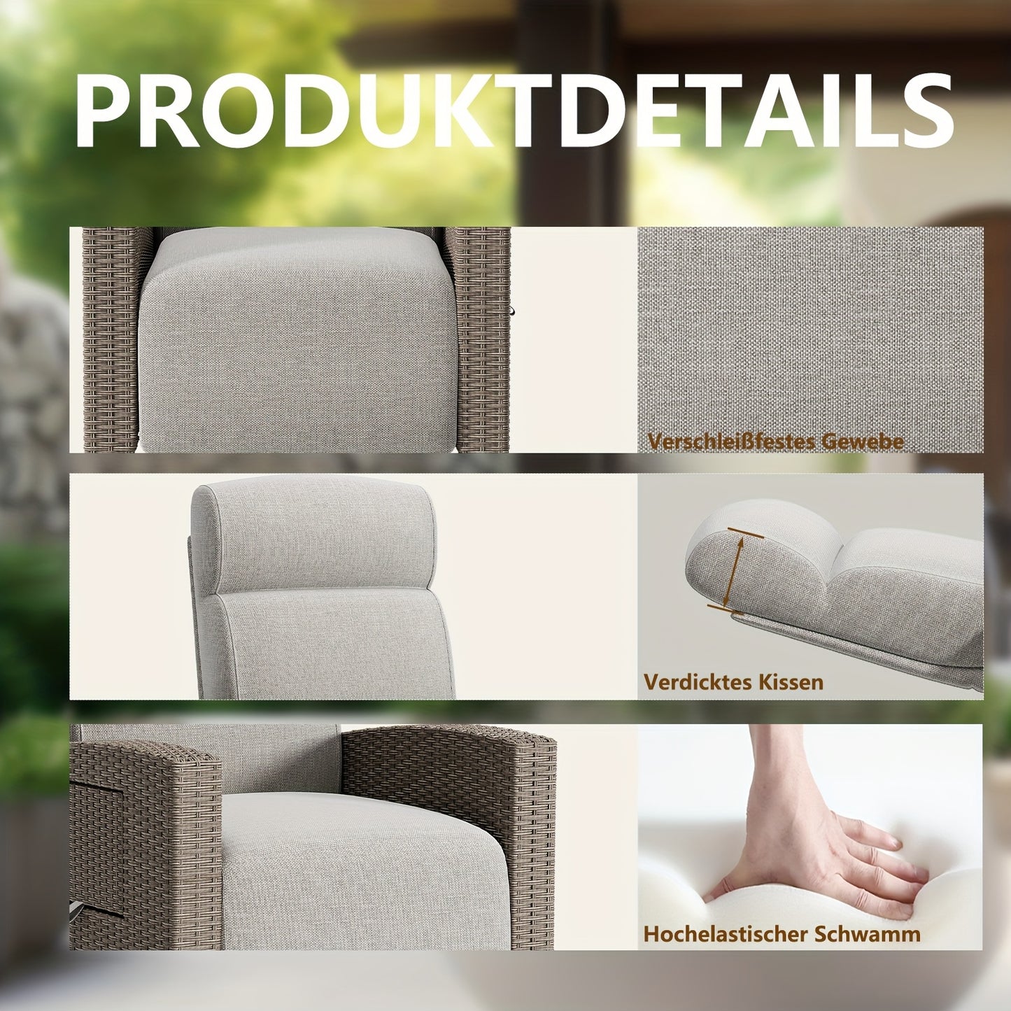 Rotan Loungestoel – Rotan Stoel – Tuinstoel – Buitenstoel – Loungeset – Verstelbare Rugleuning 160° – Geïntegreerde Bijzettafel – Beige Bruin – Met Afneembare Kussenhoes – Extra Ruim