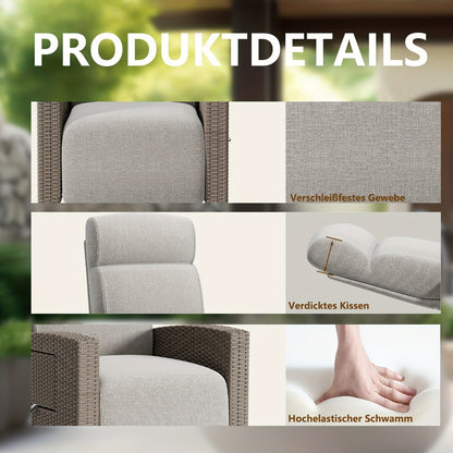 Rotan Loungestoel – Rotan Stoel – Tuinstoel – Buitenstoel – Loungeset – Verstelbare Rugleuning 160° – Geïntegreerde Bijzettafel – Beige Bruin – Met Afneembare Kussenhoes – Extra Ruim
