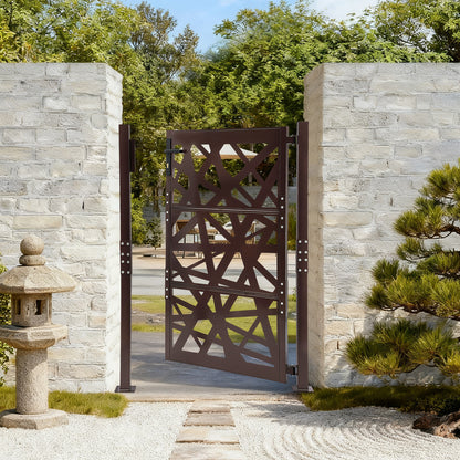 Garden Gate | 105cm x 150cm Brown Metal Gate, Privacy Screen Type, Galvanized Steel, Brand NaMaSyo