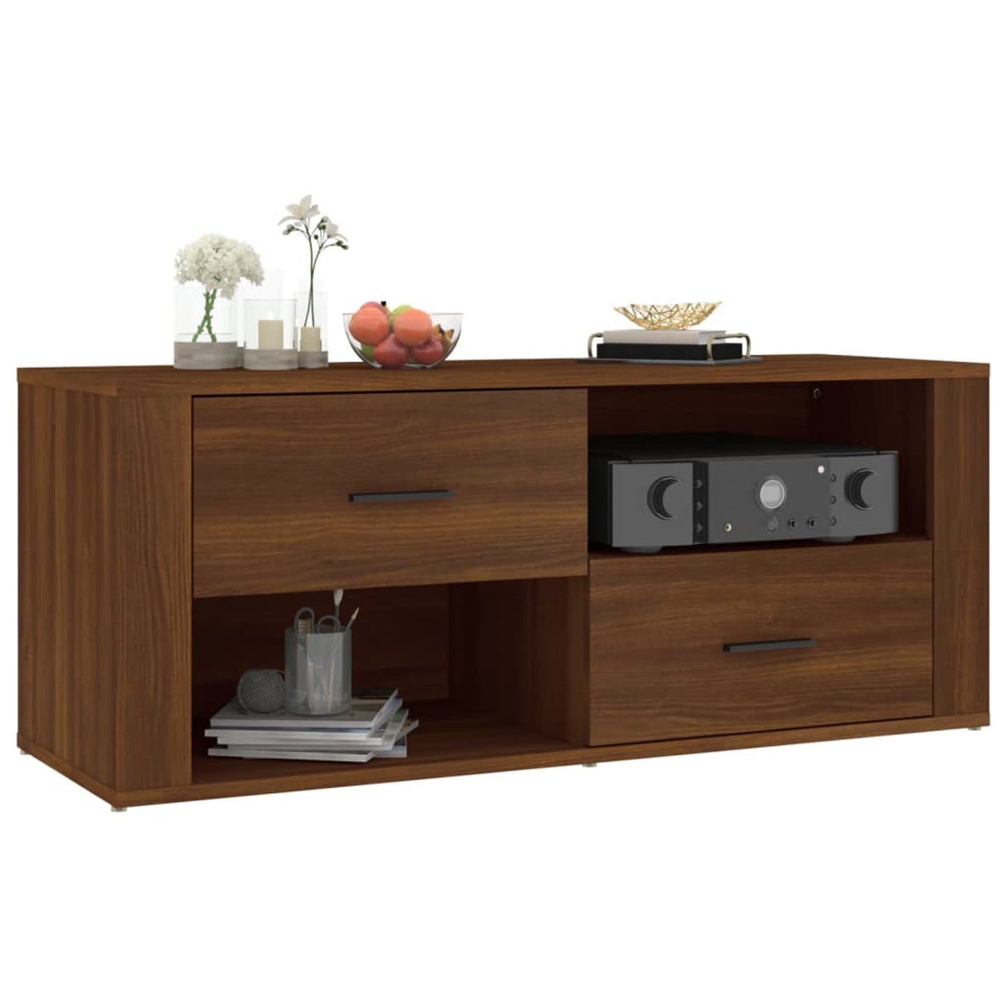 TV Cabinet Brown Oak 100x35x40cm Engineered Wood TV Stand Entertainment Center with Storage, Media Television Table for Living Room Bedroom