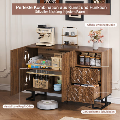 Dressoir – Buffet – Opbergkast – Sideboard – Kast – Walnootfineer – Push-to-open Greeploos – Met Kantelbeveiliging