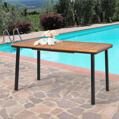 Tuintafel – Terrastafel – Buiten tafel – Eettafel – Houtentafel – Acaciahouten Blad – Met Parasolgat – 140x75x76 cm – Voor 6-8 Personen