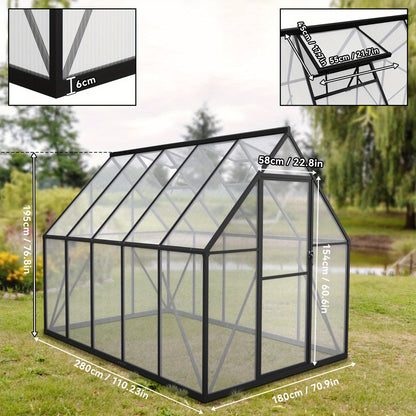 Kas – Kweekkas – Tuinkas – Plantenhuis – Groentekas – Walk-in Model 280x180x195 cm – Aluminium Frame – Stevige Gegalvaniseerde Fundering