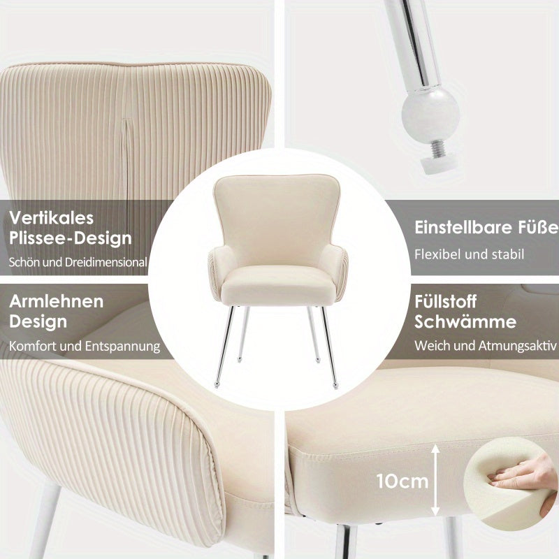 Velvet Fauteuil – Fluwelen Stoel – Lounge Stoel – Leunstoel – Beige Fauteuil – Met Metalen Poten – Ergonomische Lendensteun