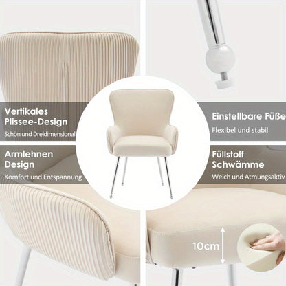 Velvet Fauteuil – Fluwelen Stoel – Lounge Stoel – Leunstoel – Beige Fauteuil – Met Metalen Poten – Ergonomische Lendensteun