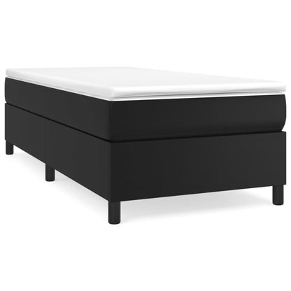 Boxspringbed – Bed – Slaapbank – Ledikant – Bedframe – Zwart Kunstleer – Inclusief Matras 90x200 cm – Laag Profiel & Metalen Frame