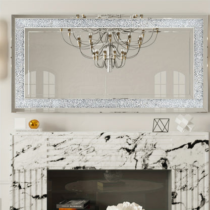 Grote Wandspiegel – Volledige Lengte Spiegel – Hangspiegel – Sierlijke Spiegel – Grote Kamer Spiegel – 120x60cm – Verzilverd Kristal Frame – Horizontaal en Verticaal Ophangbaar