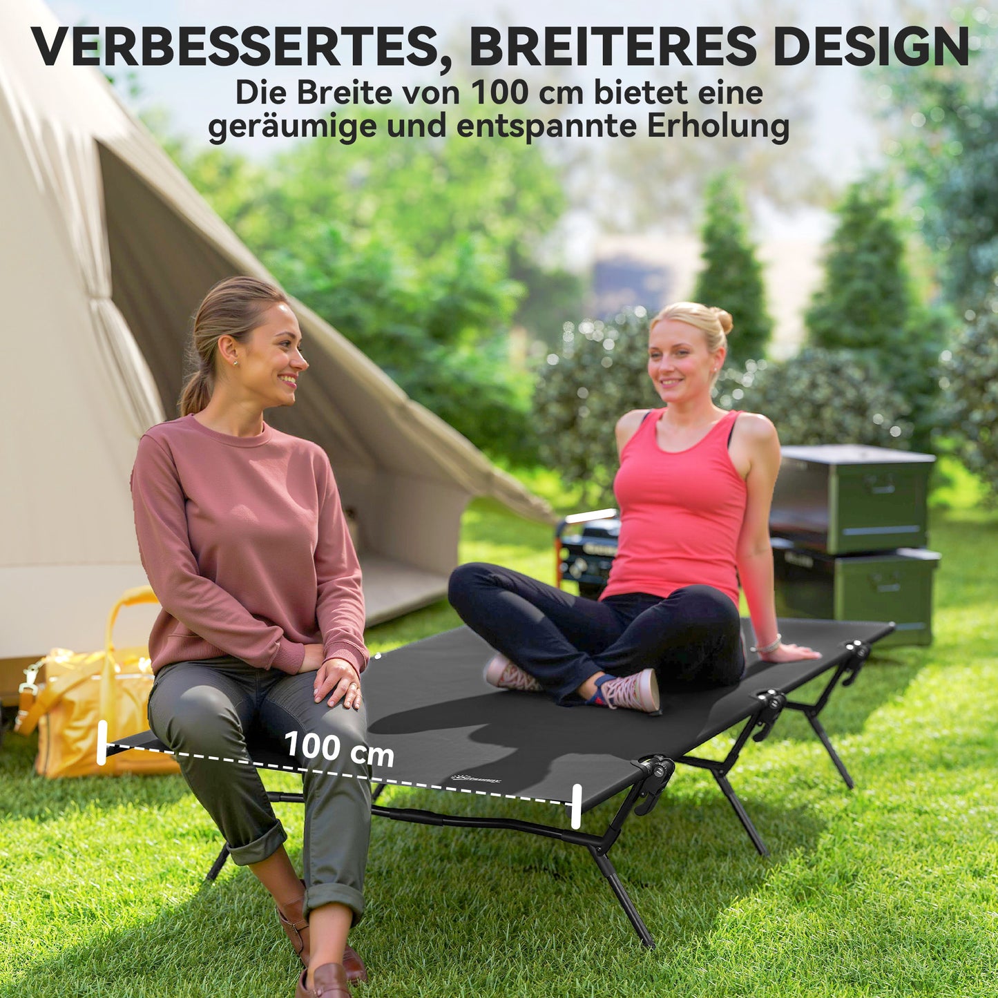 Campingbed – Reisbed – Inklapbaar Bed – Logeerbed – Kampeerbed – Extra Breed 200x100 cm – Staalframe Zwart
