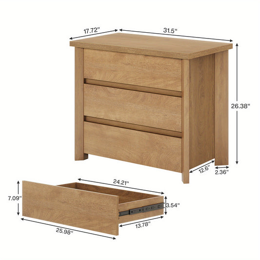 Rustieke Nachtkast – Bedside Table – Nachtkastje – Opbergkastje – Slaapkamerkast – 3 Lades – Duurzaam Geëngineerd Hout – Compact Ontwerp 68,5 cm