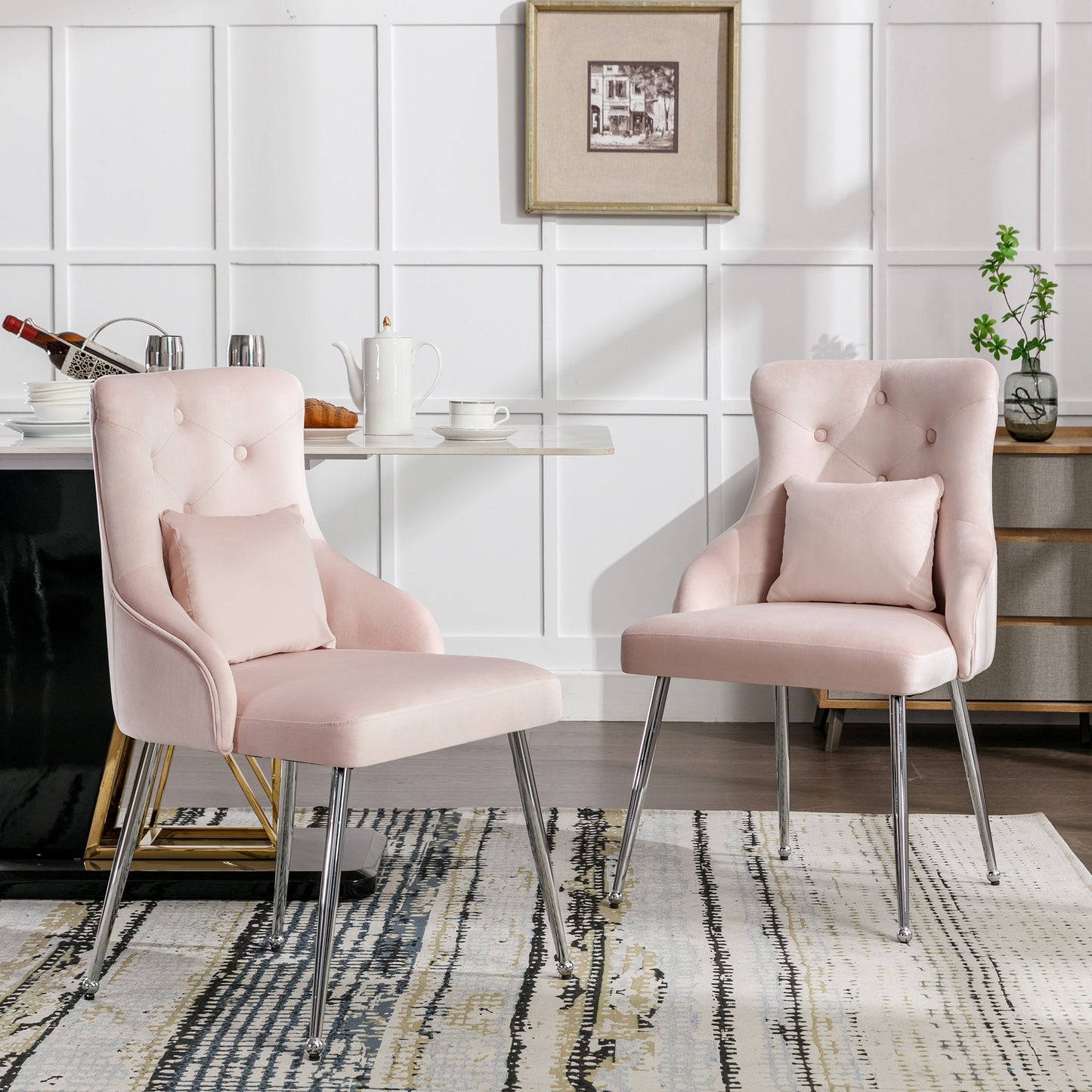 Boheemse Eetkamerstoelen – Stoelen – Dining Stoelen – Kamerstoelen – Zithoeken – Roze – Ergonomische Lendensteun – Duurzaam Metalen Frame