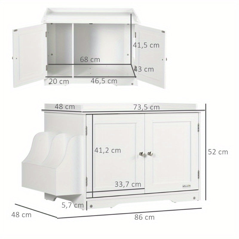 kattenbakhuisje – kattenbak kast – kattenbak ombouw – kattenhuisje – kattenmeubel – verstelbare scheidingswand – magnetische deuren – wit – 86x48x52 cm – duurzaam ijzer – stijlvol en gemakkelijk schoon te maken