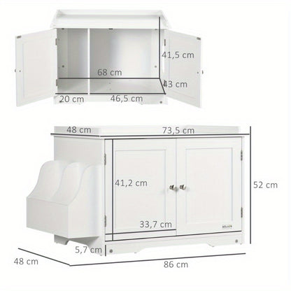 kattenbakhuisje – kattenbak kast – kattenbak ombouw – kattenhuisje – kattenmeubel – verstelbare scheidingswand – magnetische deuren – wit – 86x48x52 cm – duurzaam ijzer – stijlvol en gemakkelijk schoon te maken