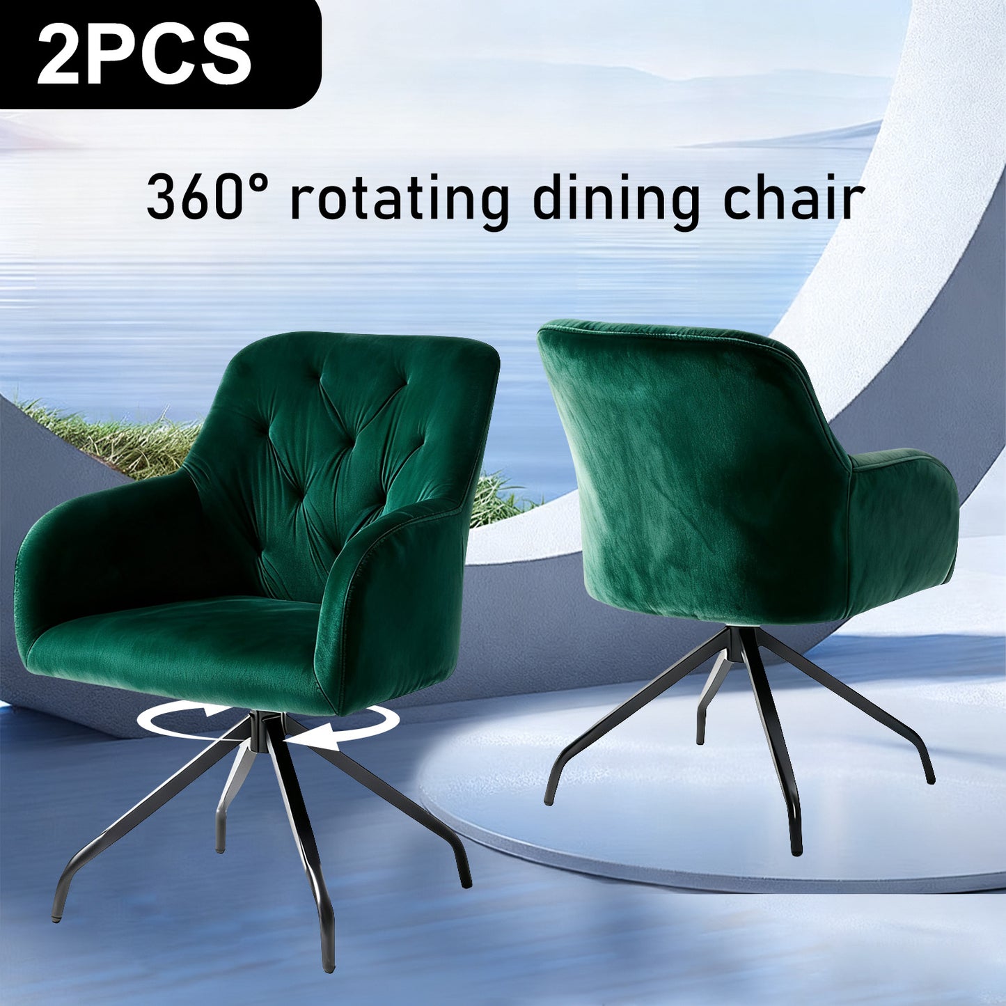 Eetkamerstoel – Stoel – Dining Chair – Keukenstoel – Accentstoel – Mid Century Modern – Fluwelen Zitting – Zwarte Metalen Poot – Set Van 2 – Olijfgroen