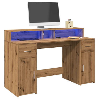 Bureau – Schrijftafel – Werkplek – Computerbureau – Gamingbureau – Artisan Eiken Hout – Instelbare RGB LED-Verlichting