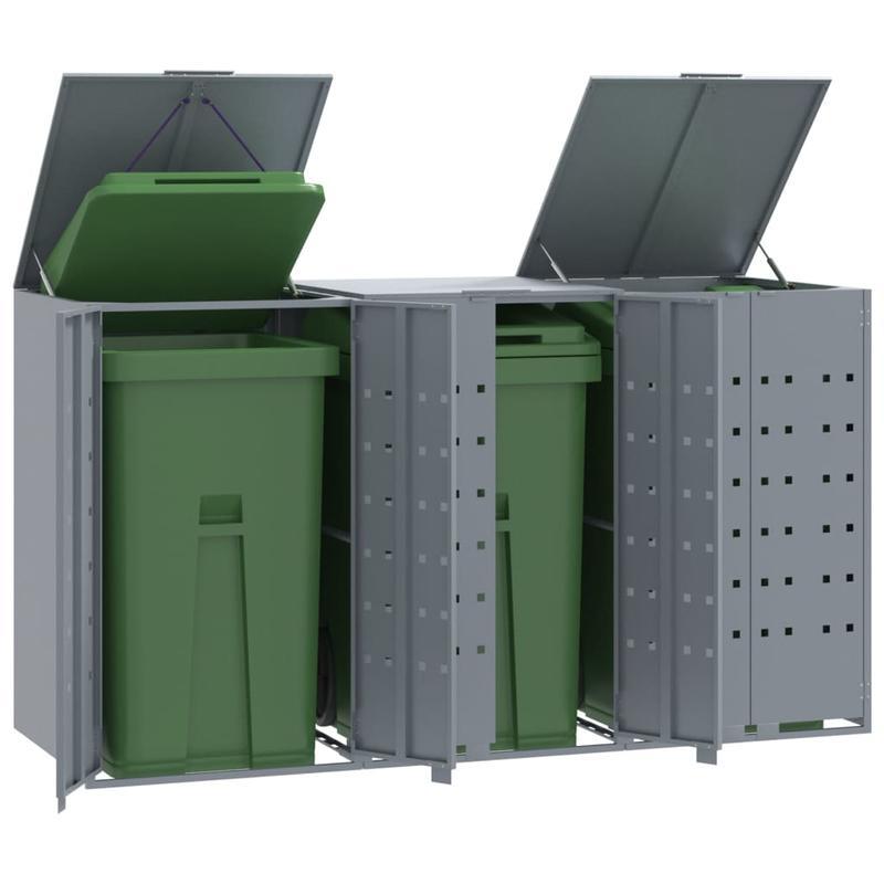 Vuilnisbak – Afvalbak – Prullenbak – Afvalcontainer – Afvalemmer – Grijs – Stevig Metaal – Ventilatie Met Wielen – 207x79x117 cm – Roestbestendig