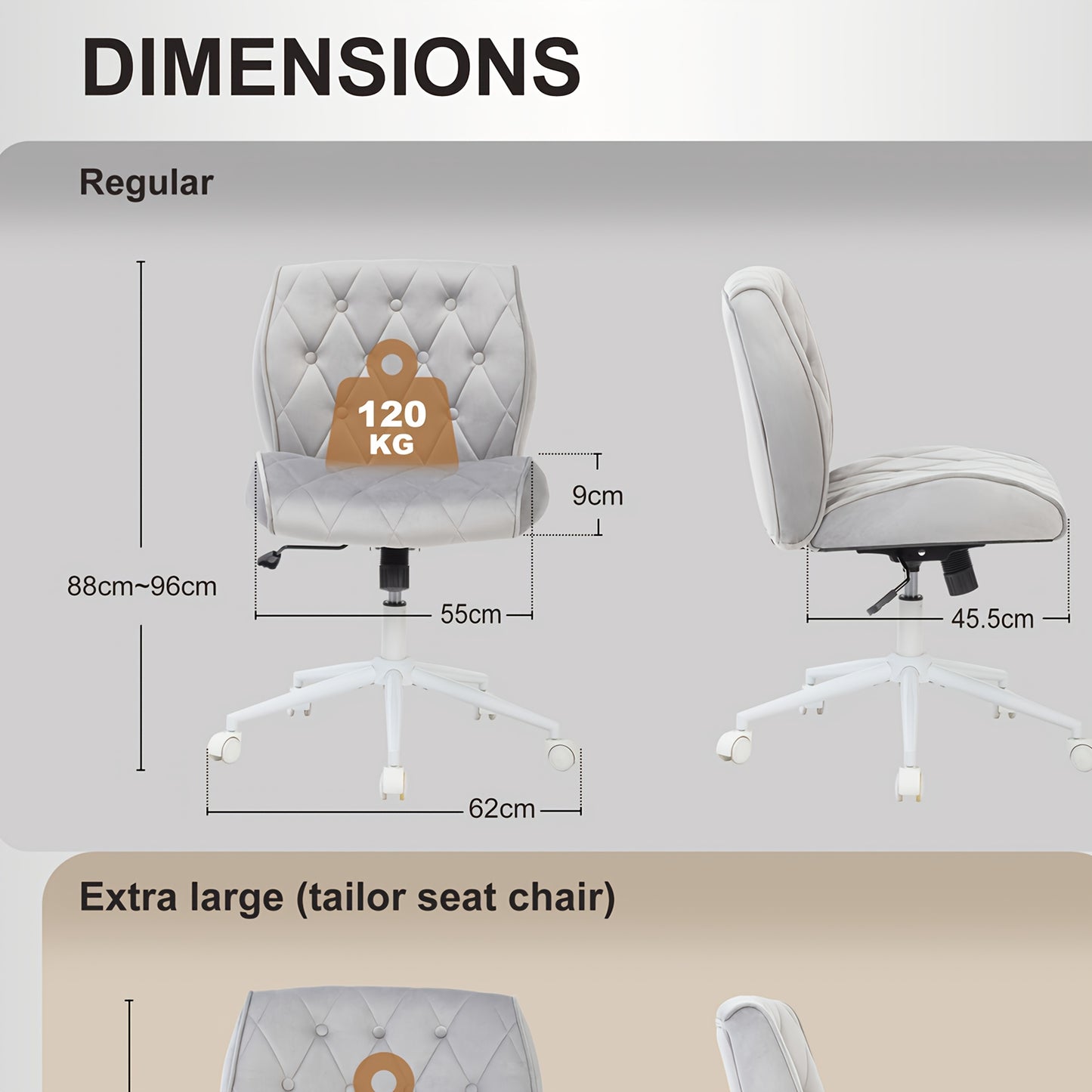 Ergonomische Bureaustoel – Office Chair – Make-up Stoel – Werkstoel – Draaistoel – Faux-suède Bekleding – Verstelbare Hoogte – 12° Schommelfunctie – 360° Draaibaar – Grijs