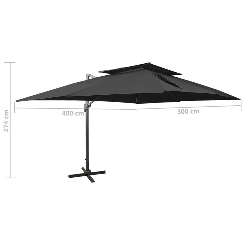 Dubbele Dak Parasol – Grote Parasol – Tuinparasol – Draaibare Parasol – Kantelbare Parasol – Aluminium Frame – 400x300 cm