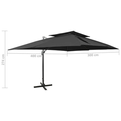 Dubbele Dak Parasol – Grote Parasol – Tuinparasol – Draaibare Parasol – Kantelbare Parasol – Aluminium Frame – 400x300 cm