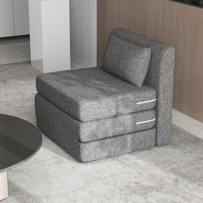 Slaapbank – Slaapbank Opklapbaar – Slaapbank 3-standen – Slaapbank Compact – Slaapbank Voor Gasten – Met Metaalframe & Hardhouten Constructie – Inklapbaar Matras & Stijlvolle Grijze Stoffering