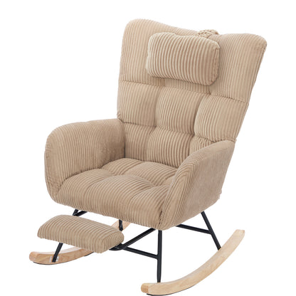 Rocking Chair with Invisible Rocker Base & Neck - Soft Upholstered High-Back Brown Armchair, - Padded Seat, Easy Assembly, Durable Metal-Free Fabric for, & Room (No Wood)