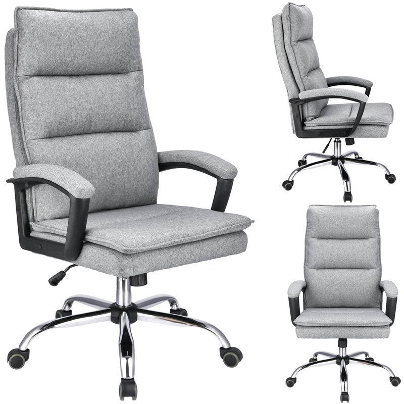 Bureaustoel – Kantoorstoel – Office Chair – Draaistoel – Bureau Stoel – Verstelbare Zithoogte 43-49 cm – Stalen Frame Met Chromen Afwerking - Lichtgrijs