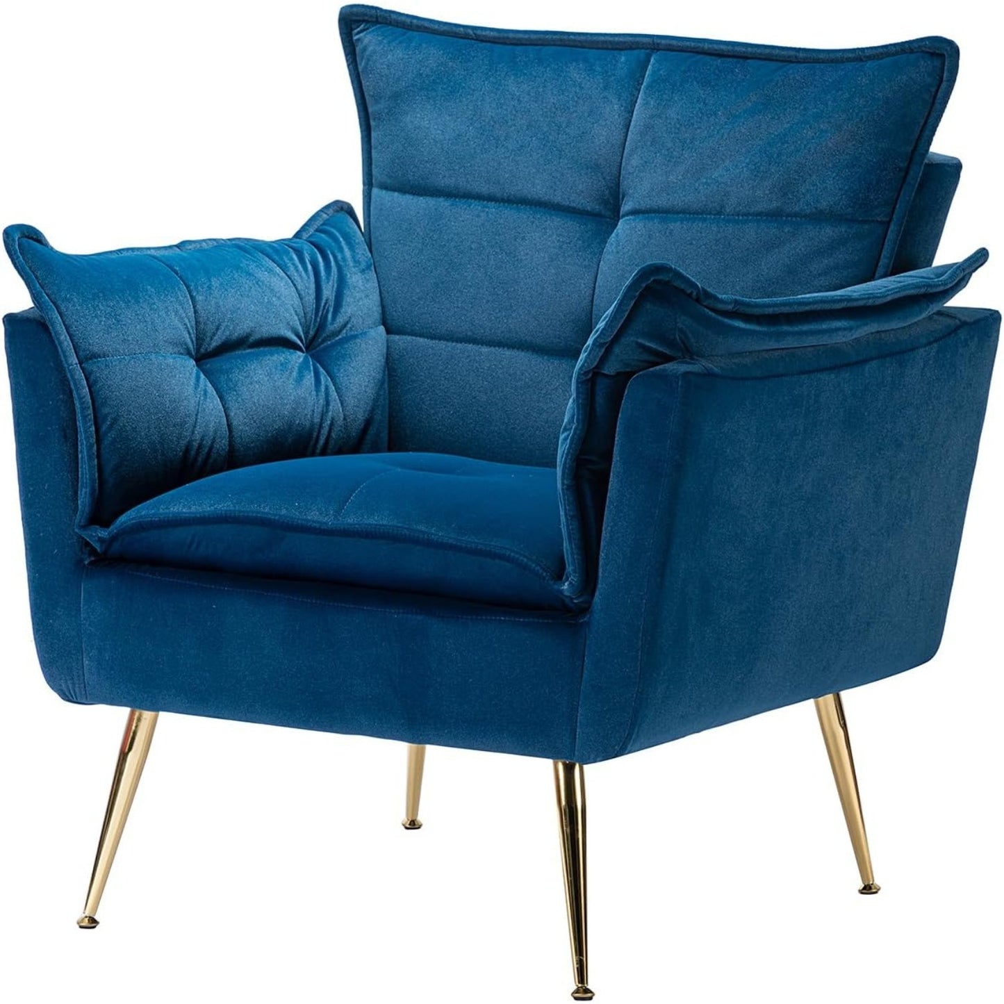 Fauteuil – Relaxstoel – Leunstoel – Lounge Stoel – Zetel – Comfortabel Velvet – Gouden Metalen Poten – Dikke Zitting – Modern Navy