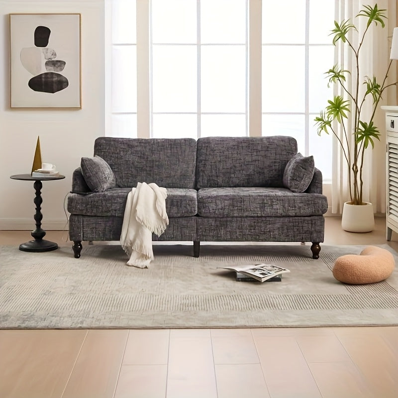2-zits bank – loveseat – tweezitsbank – kleine bank – compact sofa – grijs chenille – direct gebruiksklaar – zijopbergzak