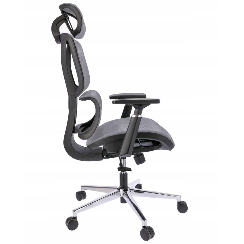 Bureaustoel – Draaistoel – Office Chair – Kantoorstoel – Ergonomische stoel – Verstelbare hoofdsteun & armleuningen – Ademende mesh bekleding – Max. 120 kg draagvermogen – Hoogte verstelbaar 50-58 cm - Grijs