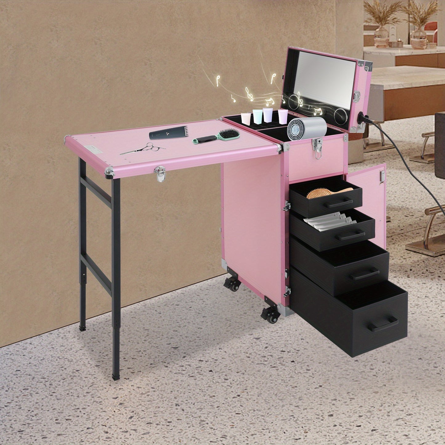 Make-up Tafel – Kaptafel – Make-up Organizer – Vanity Tafel – Schminktisch – Roze – Duurzaam ABS Materiaal – Inklapbaar Met Wachtwoordslot