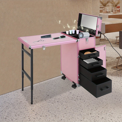 Make-up Tafel – Kaptafel – Make-up Organizer – Vanity Tafel – Schminktisch – Roze – Duurzaam ABS Materiaal – Inklapbaar Met Wachtwoordslot