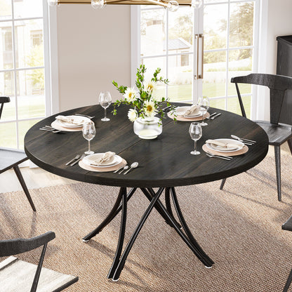 Round Dining Table for 4–6 People, 120 cm, Modern Kitchen Table with Cross-Leg Design, Easy Installation, for Kitchen or Dining Room, 120 × 120 × 75 cm, Black