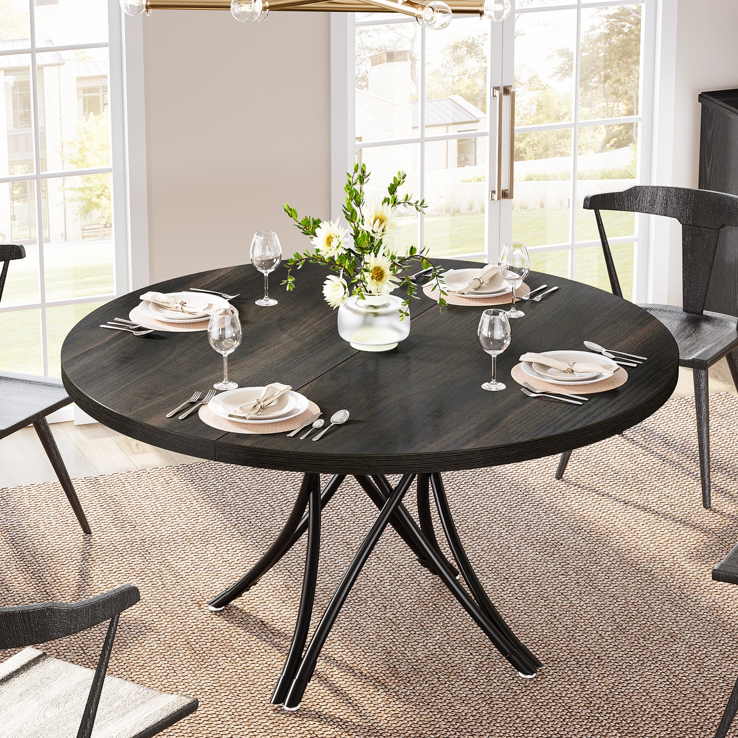 Ronde Eettafel – Keukentafel – Tafel Rond – Eettafel Modern – Zwarte Eettafel – 120 cm Diameter – Cross-Leg Design