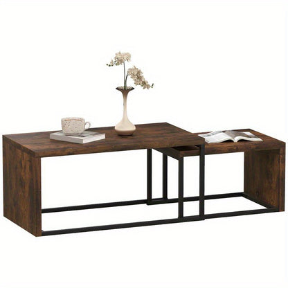 2-delige Set Bijzettafels – Salontafel – Couchtisch – Woonkamertafel – Nachtkastje – MDF en Metaal – Compact Design – Zwart