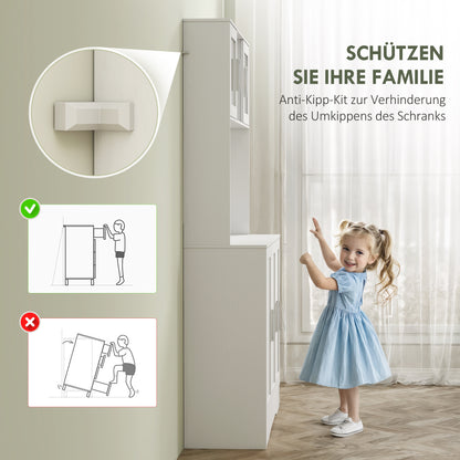 Keukenkast – Keukenkastje – Dressoir – Opbergkast – Kast – Wit – Scandinavisch Design – 4 Ruime Kasten – Verstelbare Planken met Glazen Deuren