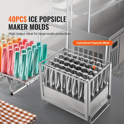 Roestvrijstalen Ijslollyvorm – IJsjesmaker – Ijsvorm – Ijslolly Mal – Ijsjesvorm – 40 Holtes – Stevig En Duurzaam - Rond