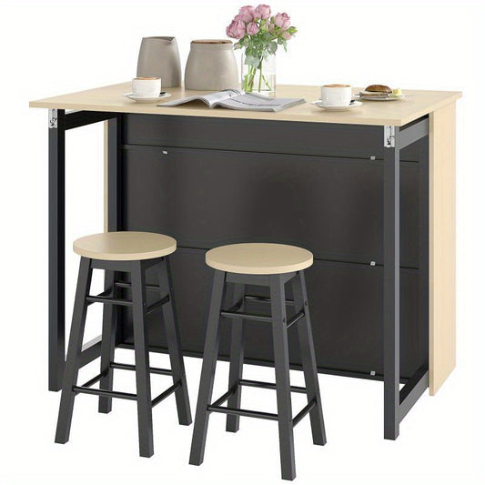 Bartafelset – Bartafel – Statafel – Barset – Barkrukken – Opvouwbaar Tafelblad – Driepoot Stabiliteit – Zwart