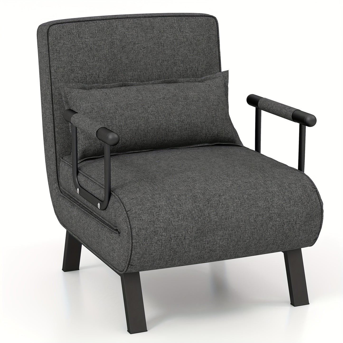 Convertible Sofa Bed, Tri-Fold Single Sleep Chair W/ 6 Positions Adjustable Backrest, Removable Pillow & Upholstered Seat, Sturdy Metal Frame, Folding Chaise Lounge Couch for Home & Office