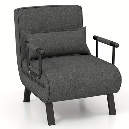 Convertible Sofa Bed, Tri-Fold Single Sleep Chair W/ 6 Positions Adjustable Backrest, Removable Pillow & Upholstered Seat, Sturdy Metal Frame, Folding Chaise Lounge Couch for Home & Office