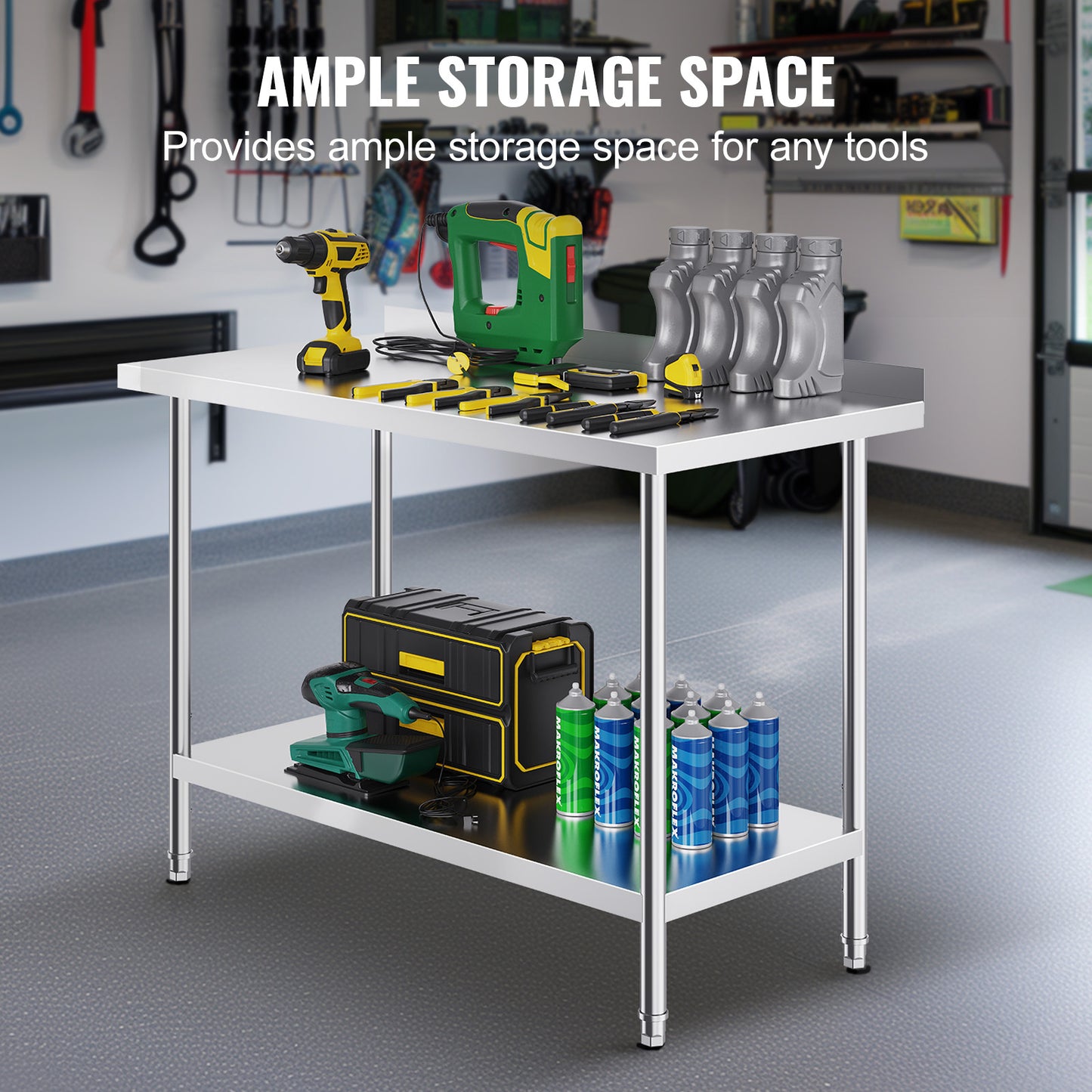 Werktafel – Werkbank – Opstelling – Prep Tafel – RVS Werktafel – 61x122 cm – 3 Verstelbare Planken