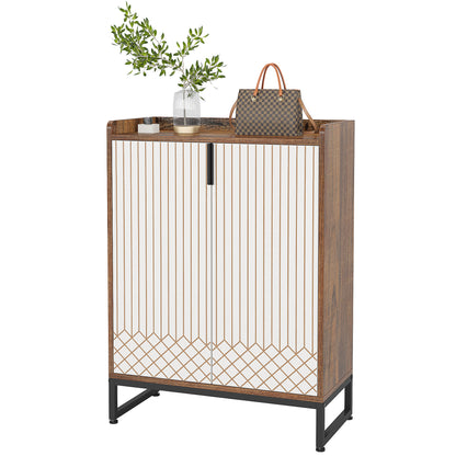 Schoenenkast – Schoenenrek – Schoenopberger – Schoenmeubel – Schoenenschuif – Vrijstaand – Ruimtebesparend – Composiethout Met Zwart Metalen Frame – Vijf Lagen Voor 25 Paar Schoenen