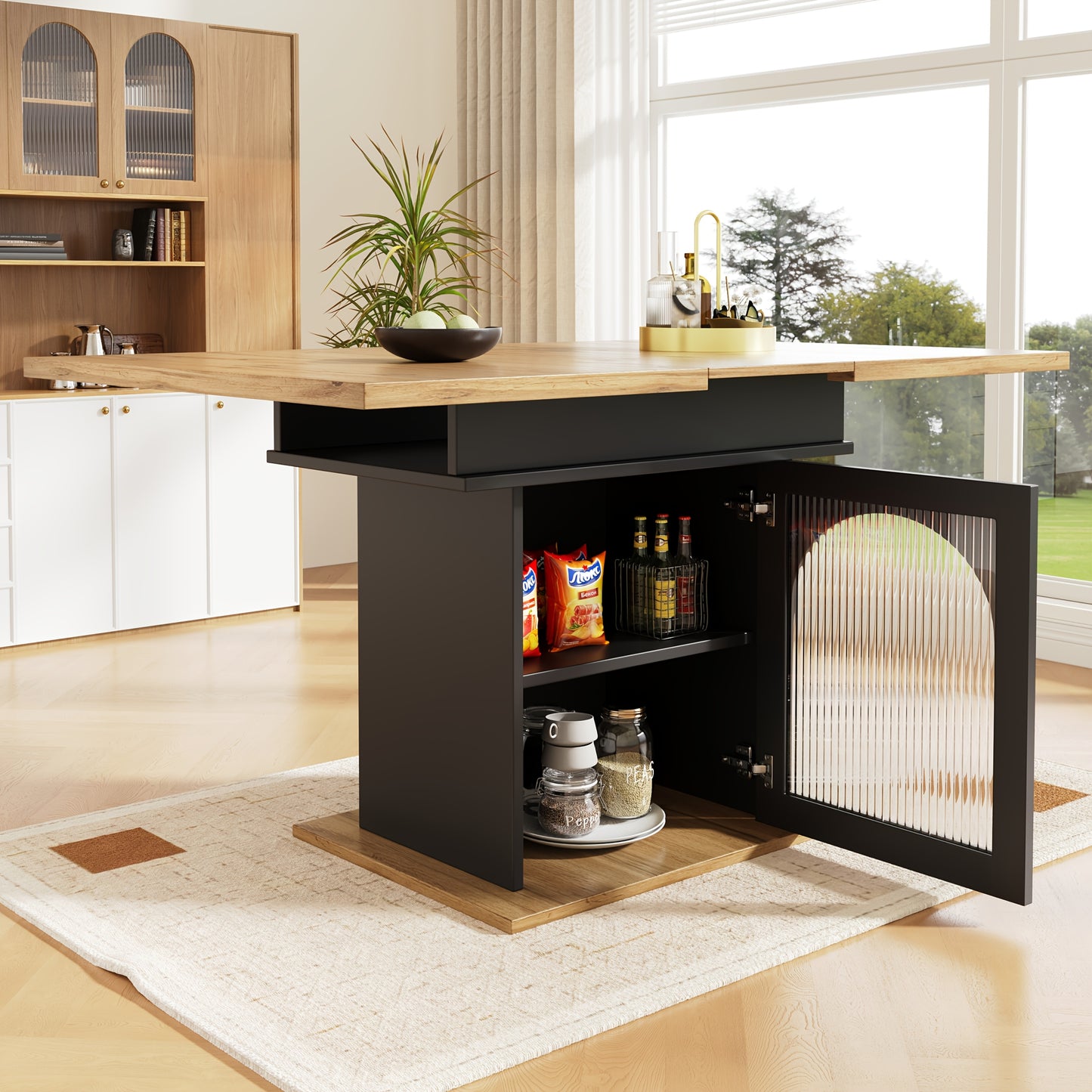 Extendable Dining Table with Extendable Shelf - Space-Saving Modern Kitchen & Dining Table, Converts to, Sturdy Metal Construction, Easy Assembly for Small Spaces, Apartments, Living Room - Black Contemporary Design