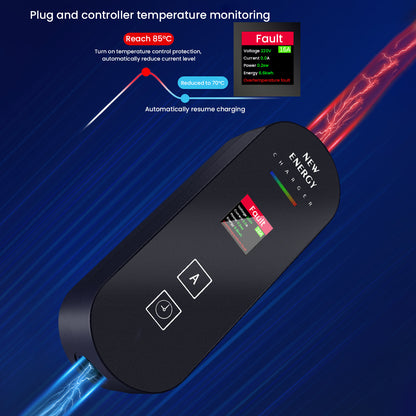EV Laadpaal – EV Lader – Elektrische Oplader – Mobiele Lader – Laadstation – 3,6 kW Vermogen – Verstelbare Laadstroom 8-16A – LED Display – 5 Meter Kabel