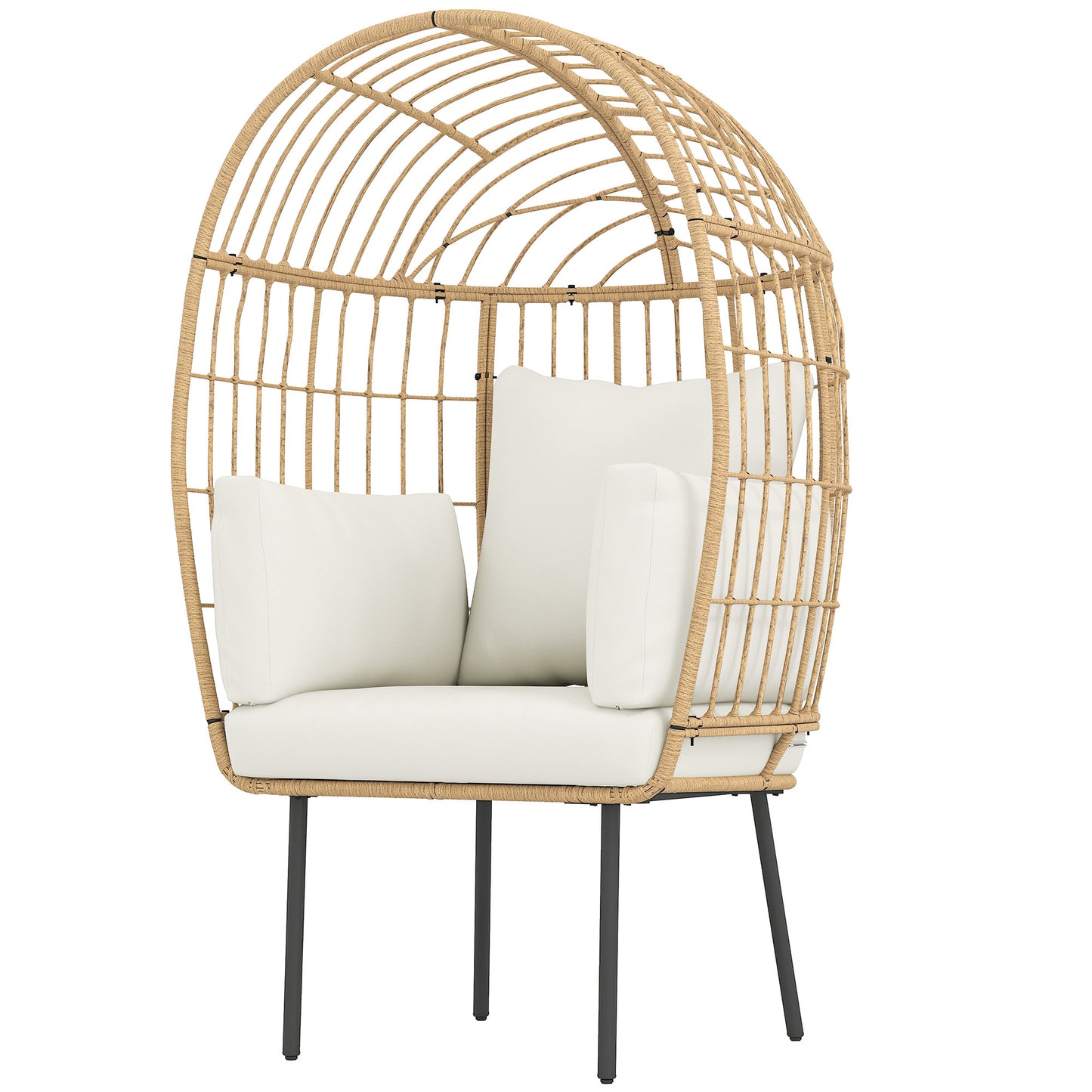 Rotan Ei-Stoel – Rattan Stoel – Tuinstoel – Buitenzetel – Lounge Stoel – Beige – Handgevlochten Rotan – Afneembaar Gewatteerd Kussen – 95x80x155 cm