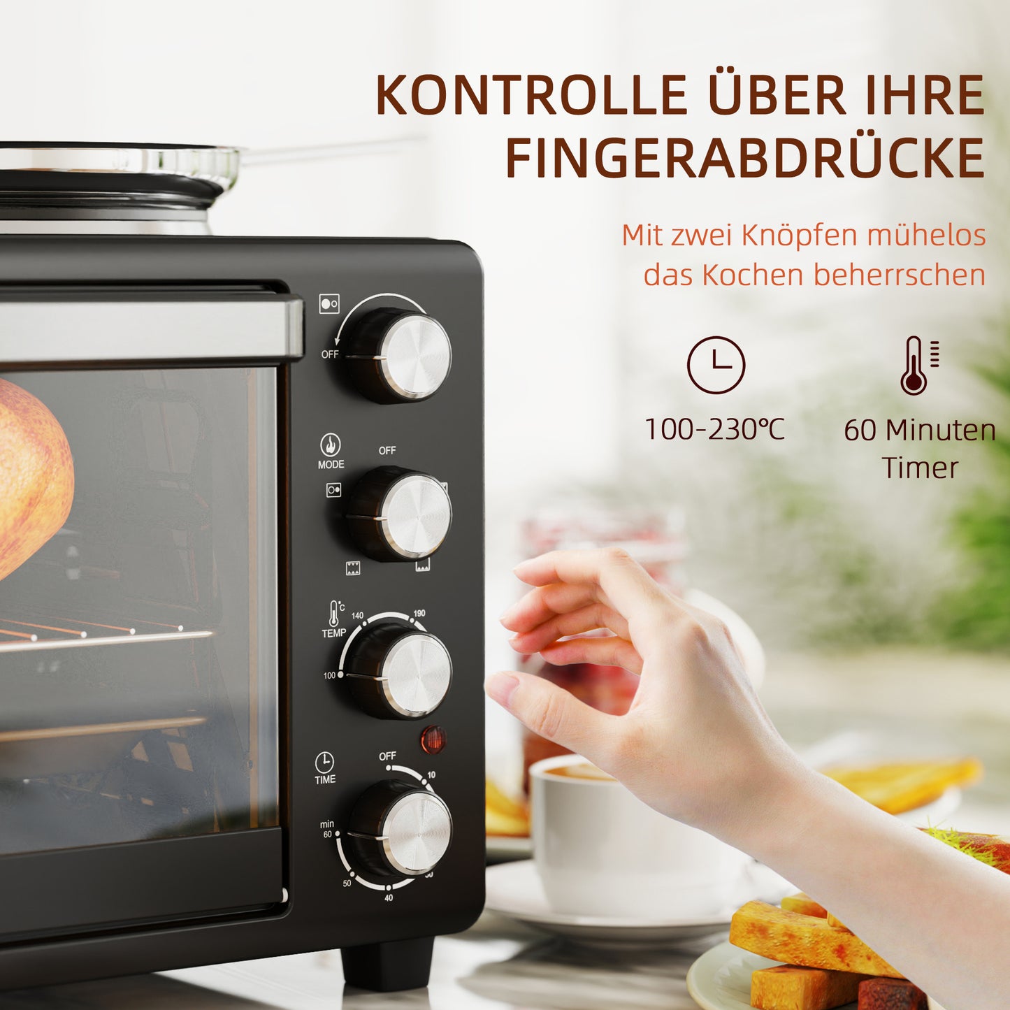 Mini Oven – Mini Oven Met Grill – Tafeloven – Elektrische Oven – Bakoven – 28L Inhoud – 2600W Vermogen – Zwart